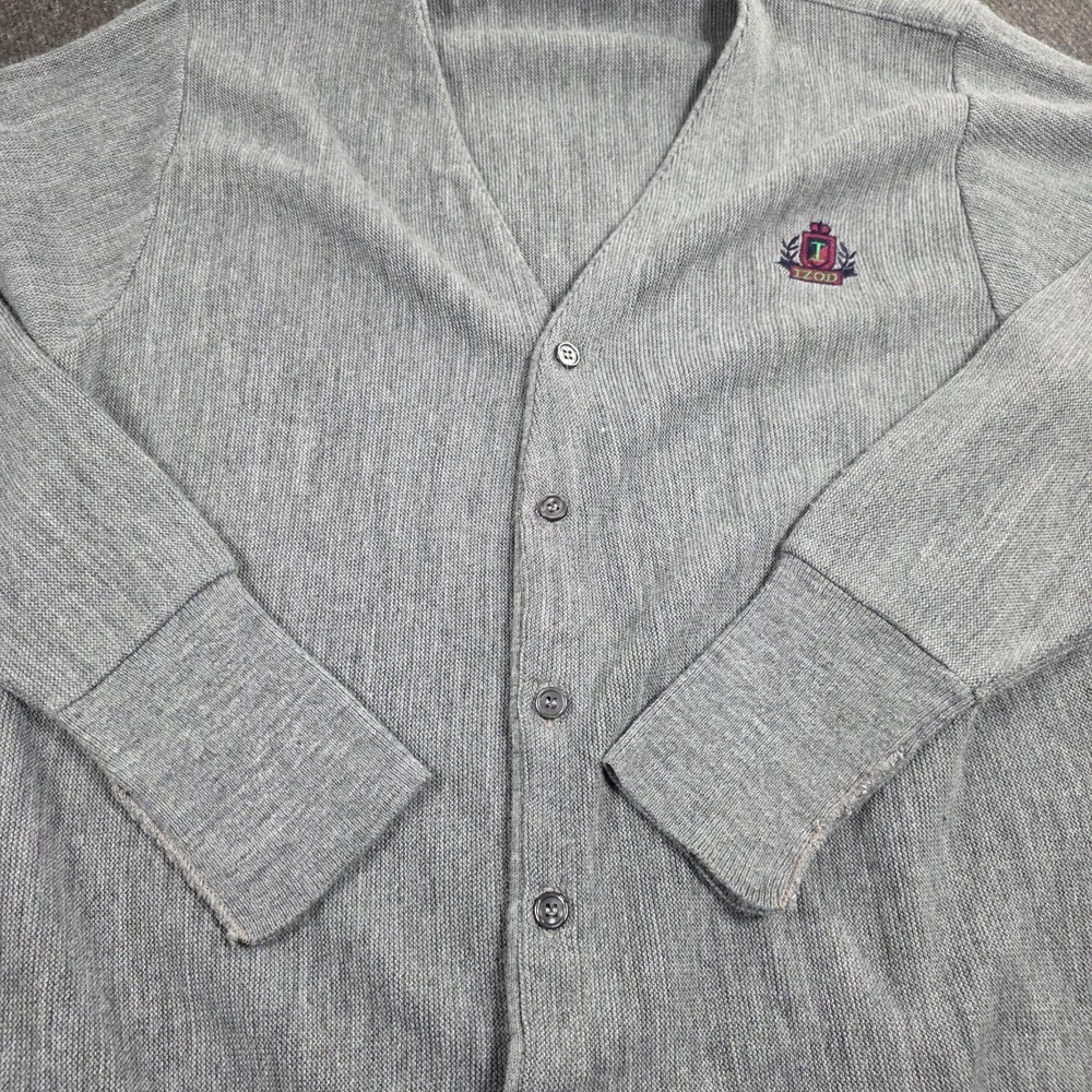 IZOD Cardigan Sweater Men's Large Gray Made In USA VTG - Picture 1 of 10